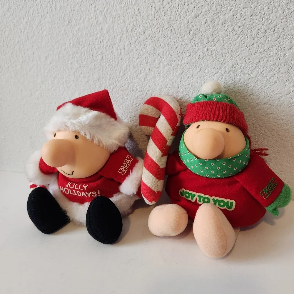 VTG 1980s ZIGGY Joy To You Jolly Christmas Plush Dolls‎ Lot Bundle Of 2
